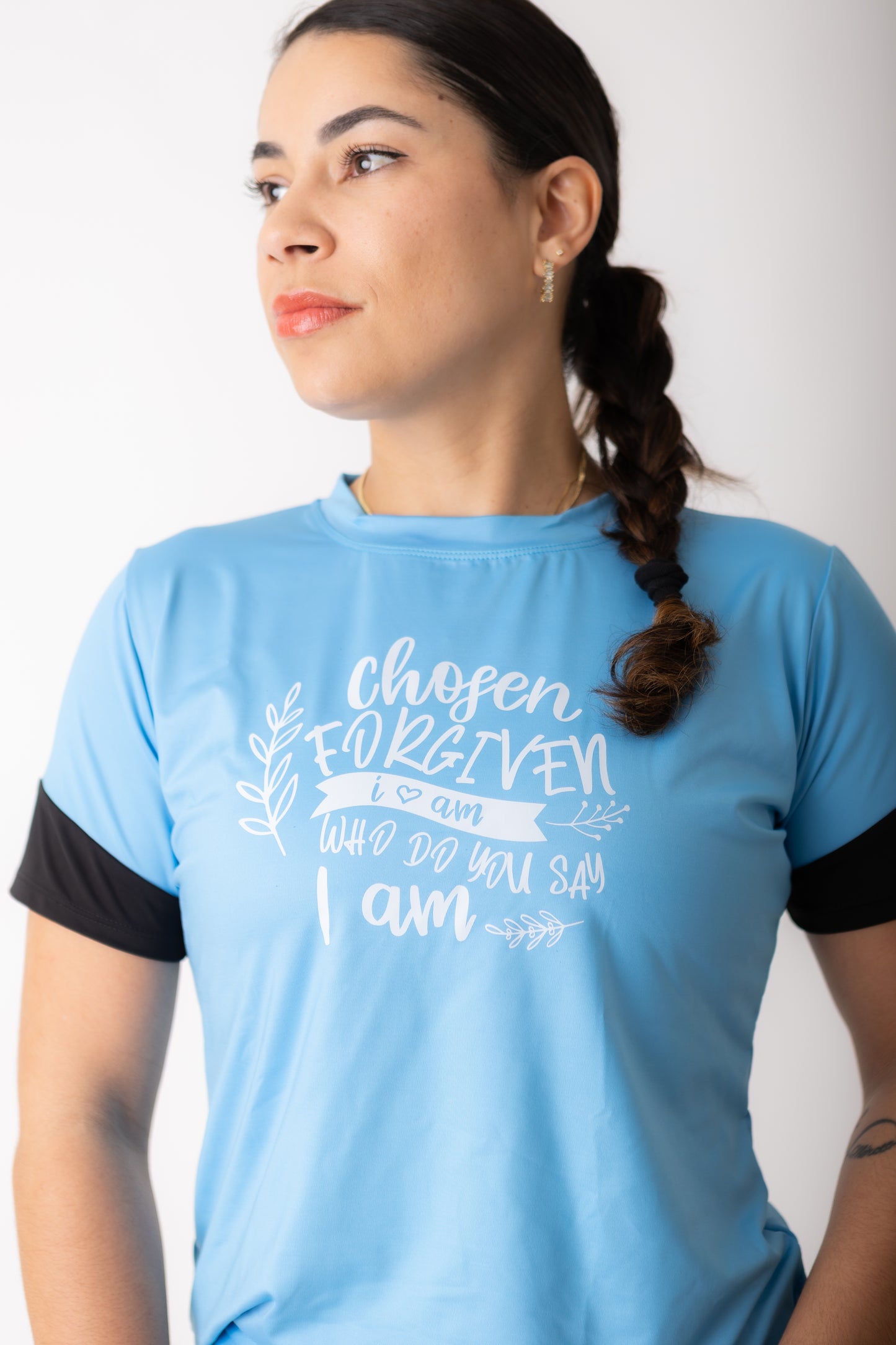 Blusa Baby look feminina Fitness Preto e Azul