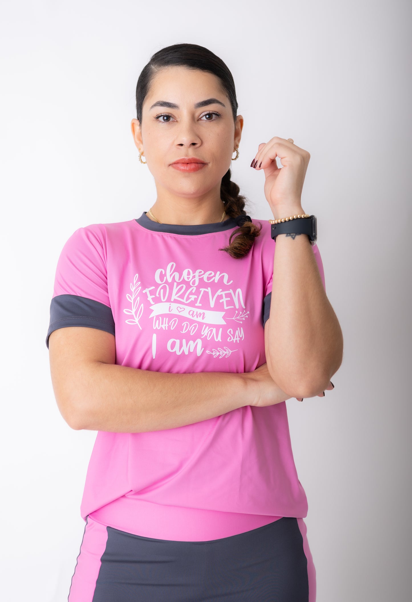 Blusa Baby look feminina Fitness Rosa e Cinza