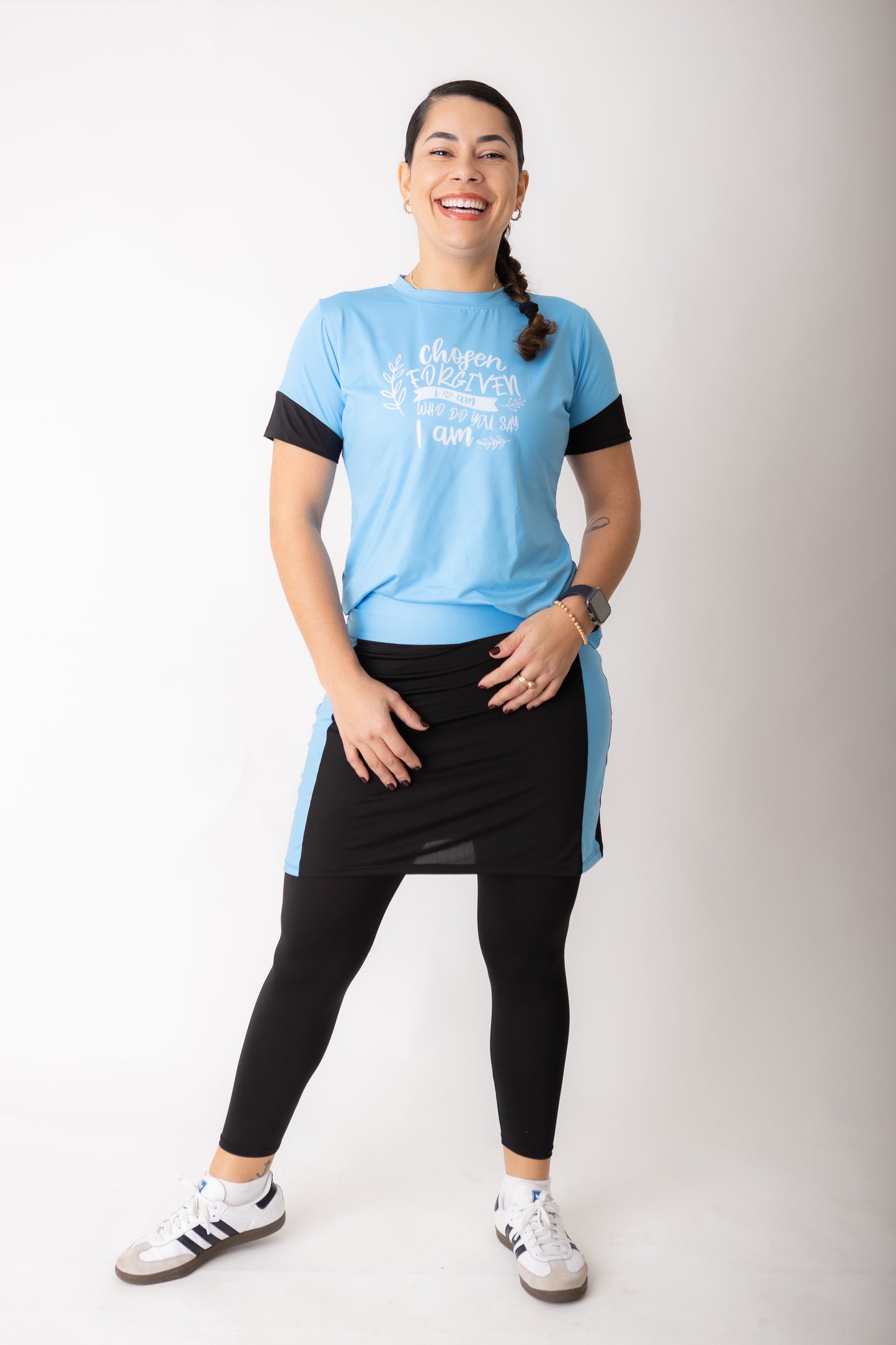 Moda Fitness Saia Calça Preto e Azul