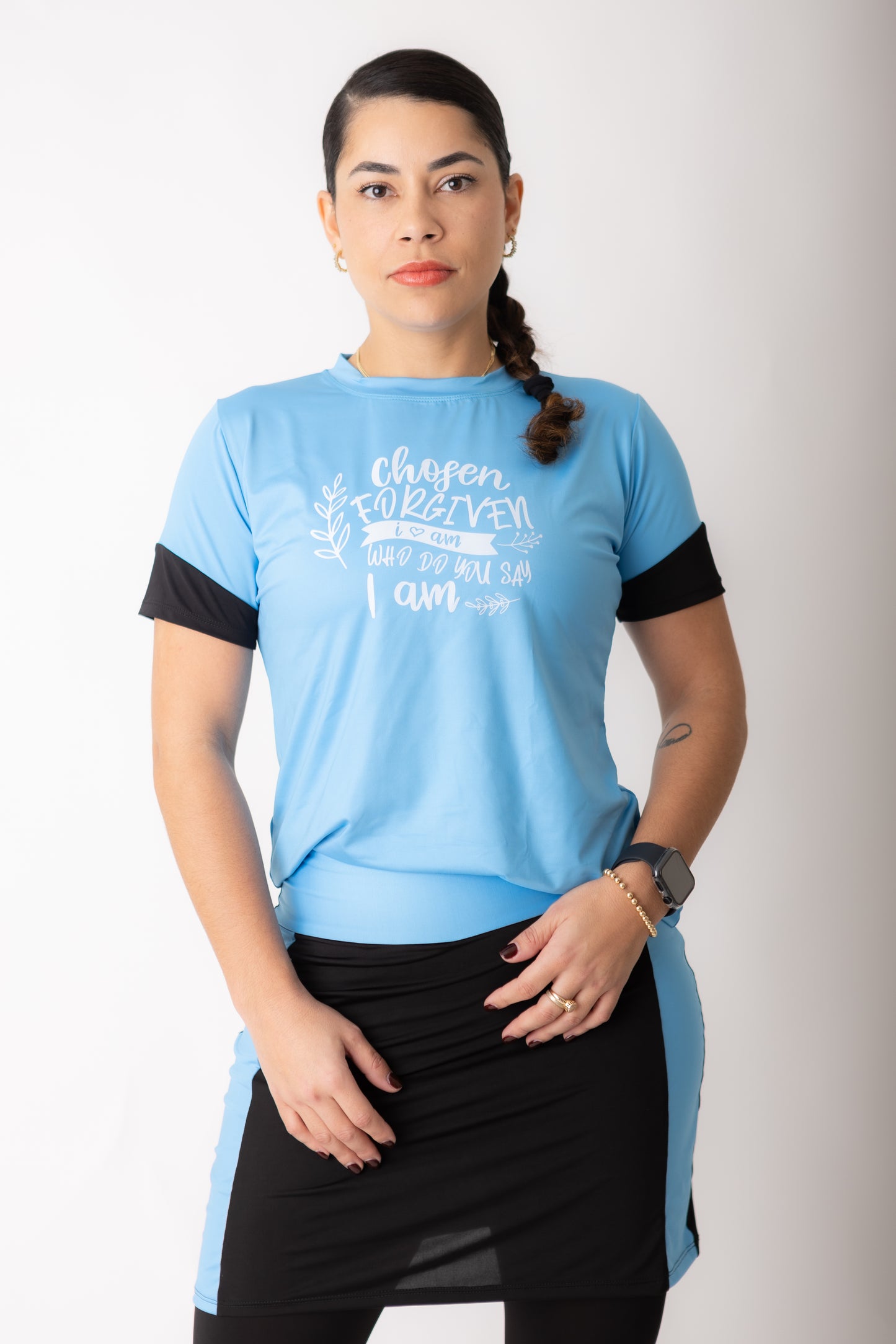 Blusa Baby look feminina Fitness Preto e Azul