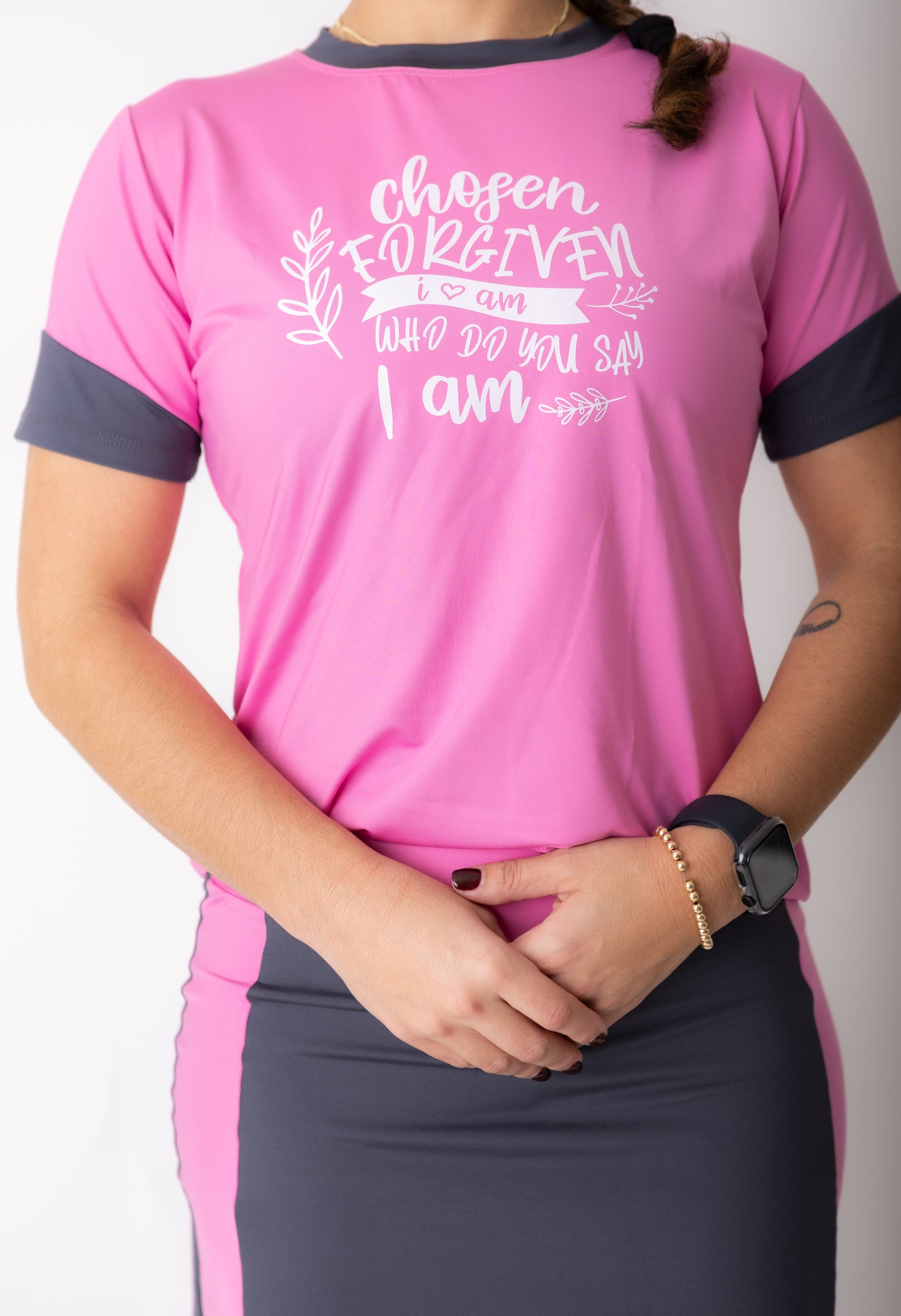 Blusa Baby look feminina Fitness Rosa e Cinza