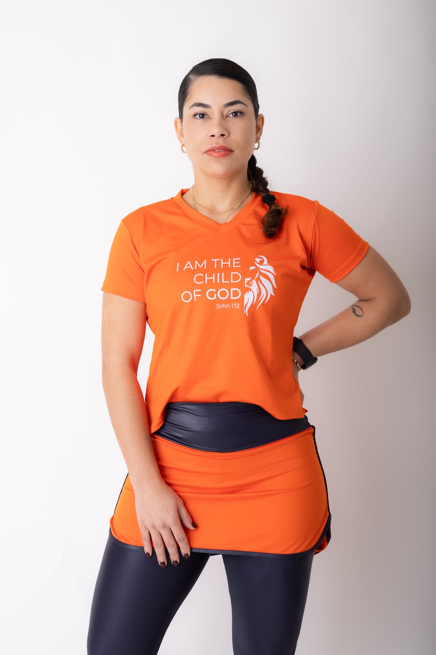 Moda Fitness Saia Calça Azul e Laranja